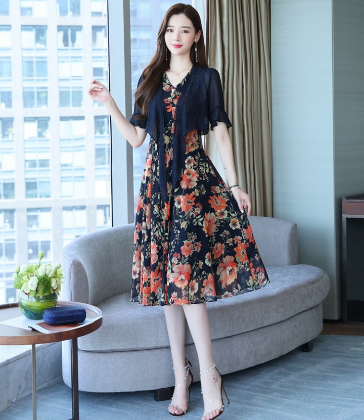 Slim summer dress Western style chiffon shawl 2pcs set