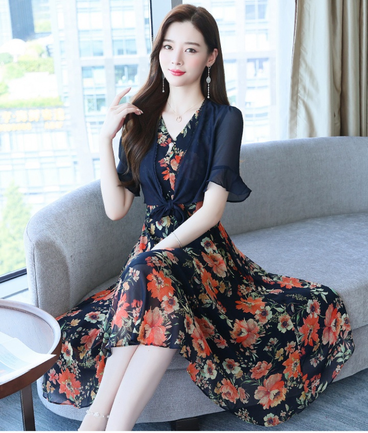 Slim summer dress Western style chiffon shawl 2pcs set