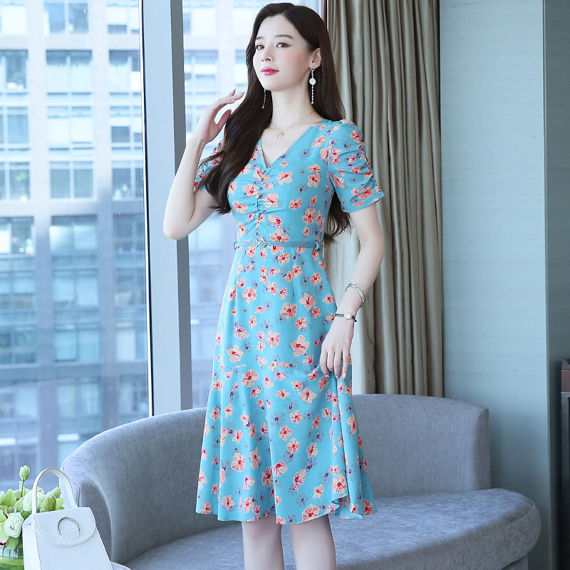 Chiffon summer France style floral dress for women