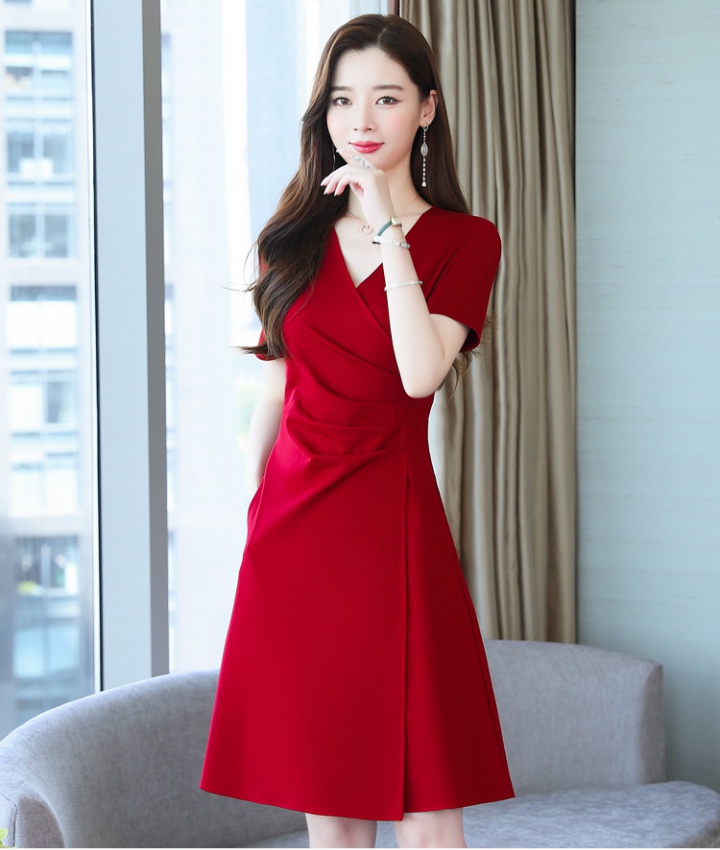 Summer temperament fashion wine-red dress for women