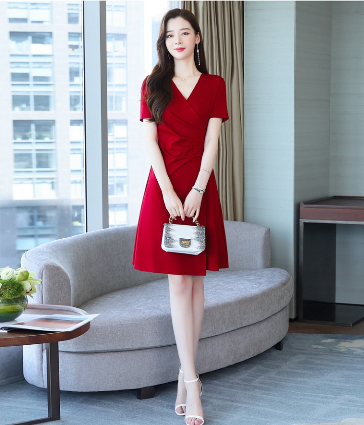 Summer temperament fashion wine-red dress for women