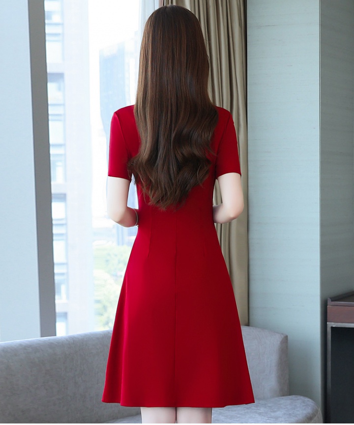 Summer temperament fashion wine-red dress for women