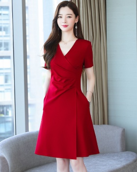 Summer temperament fashion wine-red dress for women