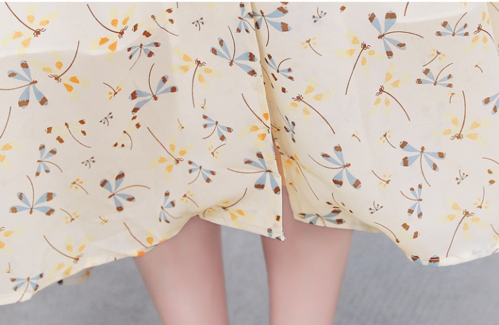 Chiffon pinched waist long dress floral dress for women