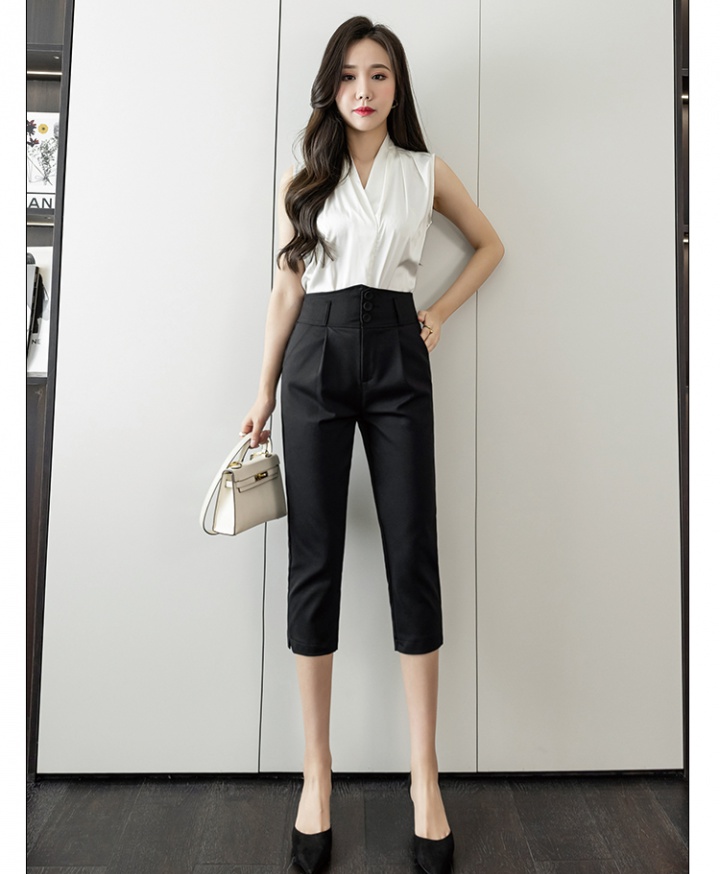 High waist straight pants summer cropped pants for women
