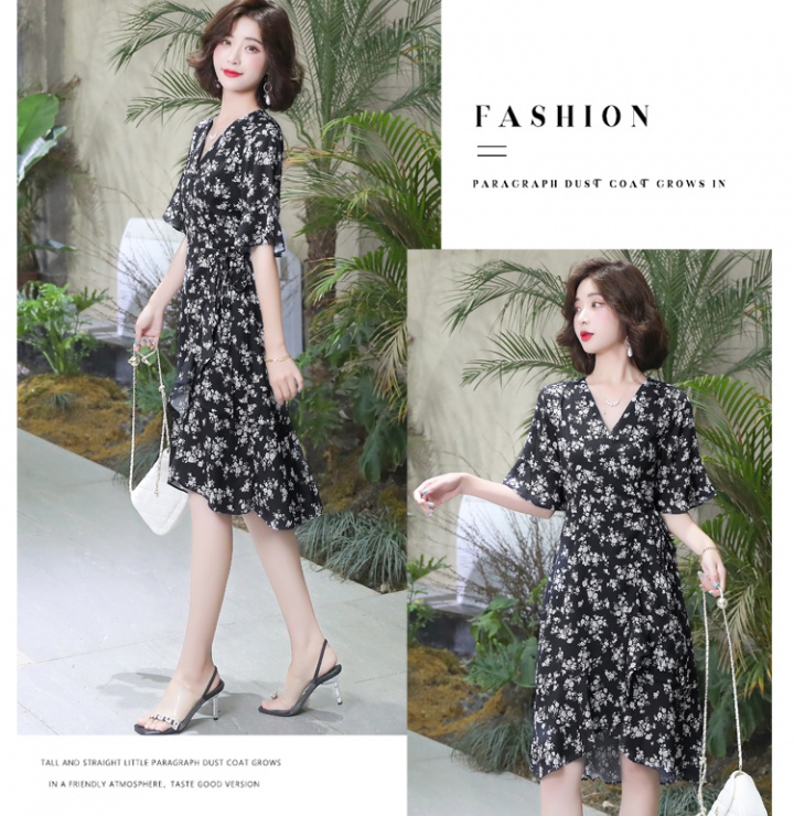 Floral temperament chiffon dress summer France style long dress