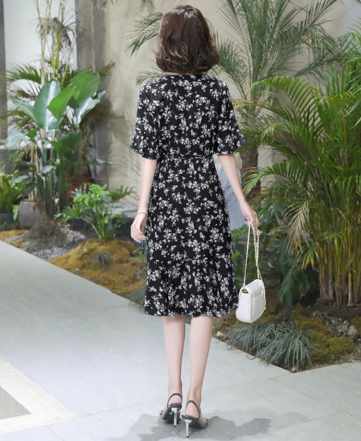 Floral temperament chiffon dress summer France style long dress