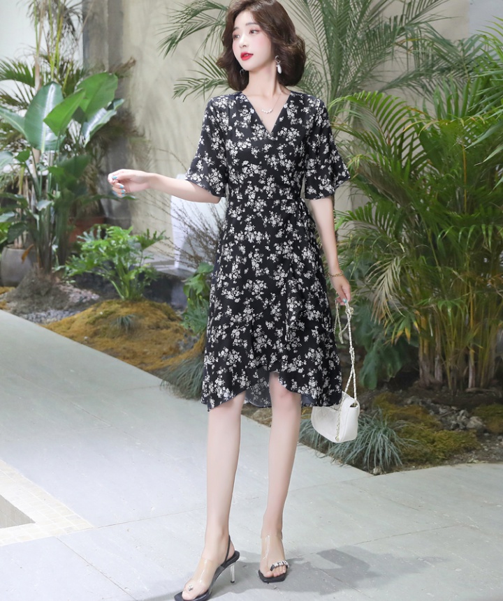 Floral temperament chiffon dress summer France style long dress