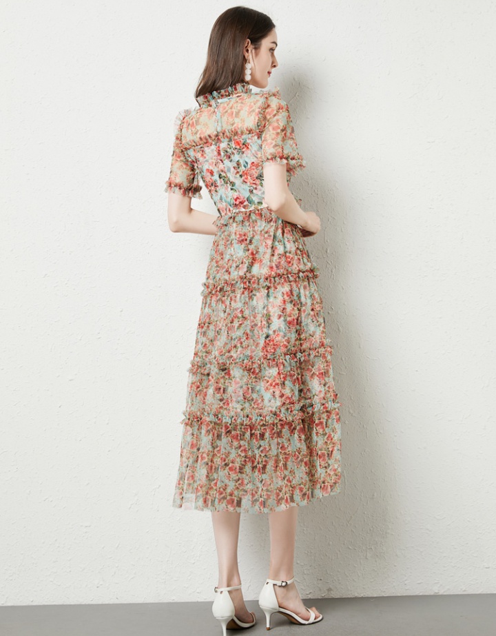 Gauze summer printing fashion slim big skirt dress
