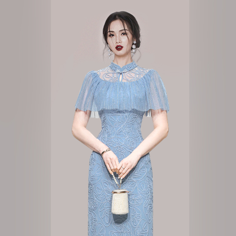 Western style gauze spring temperament long dress