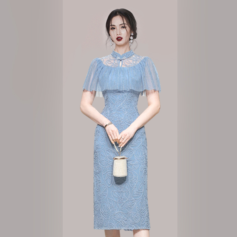 Western style gauze spring temperament long dress