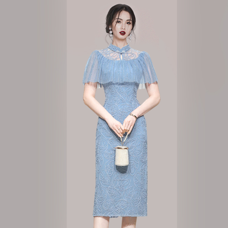 Western style gauze spring temperament long dress