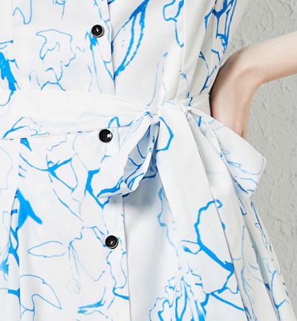 Puff sleeve V-neck summer cardigan printing ink dress