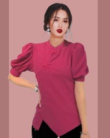 Chinese style slim spring T-shirt retro puff sleeve tops
