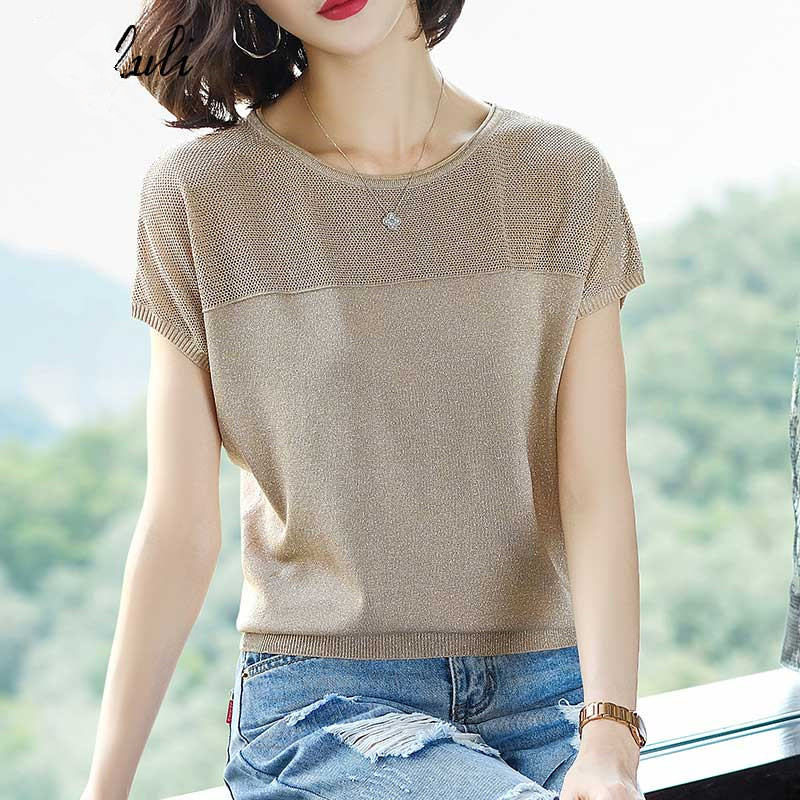 Short sleeve ice silk T-shirt thin tops for women