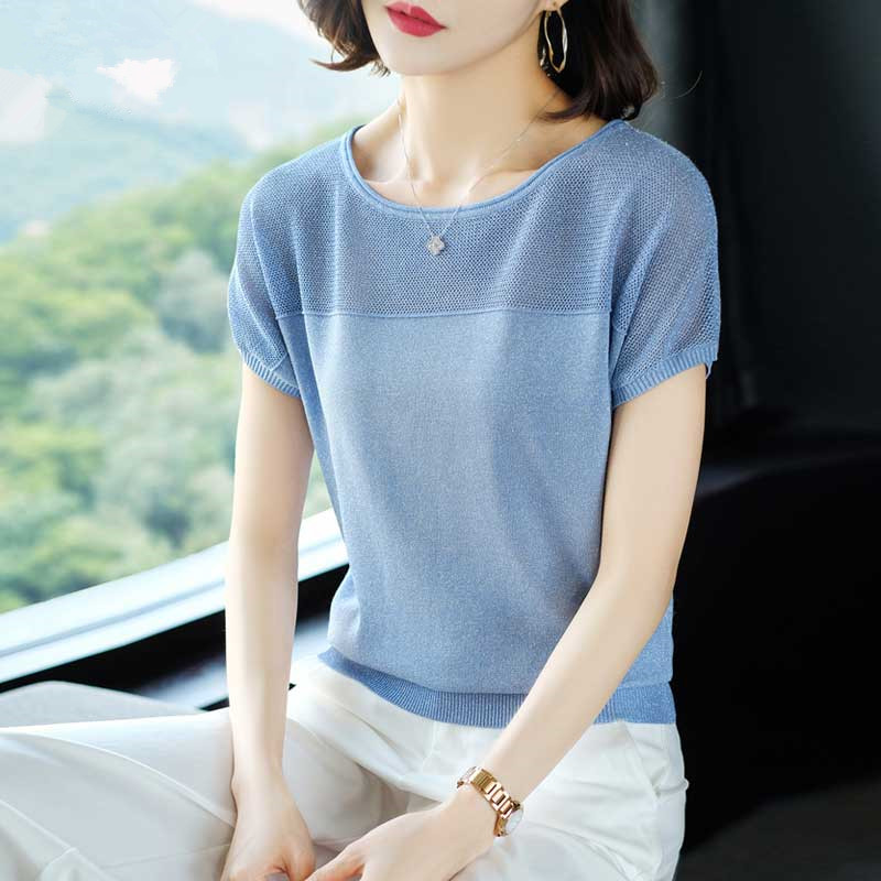 Short sleeve ice silk T-shirt thin tops for women