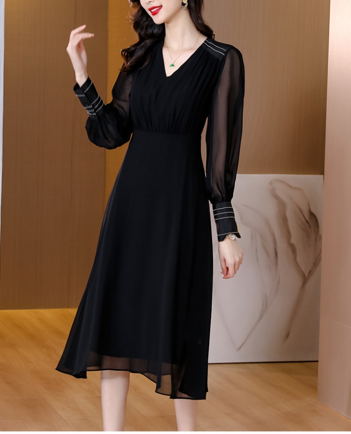 Chiffon temperament long France style V-neck dress