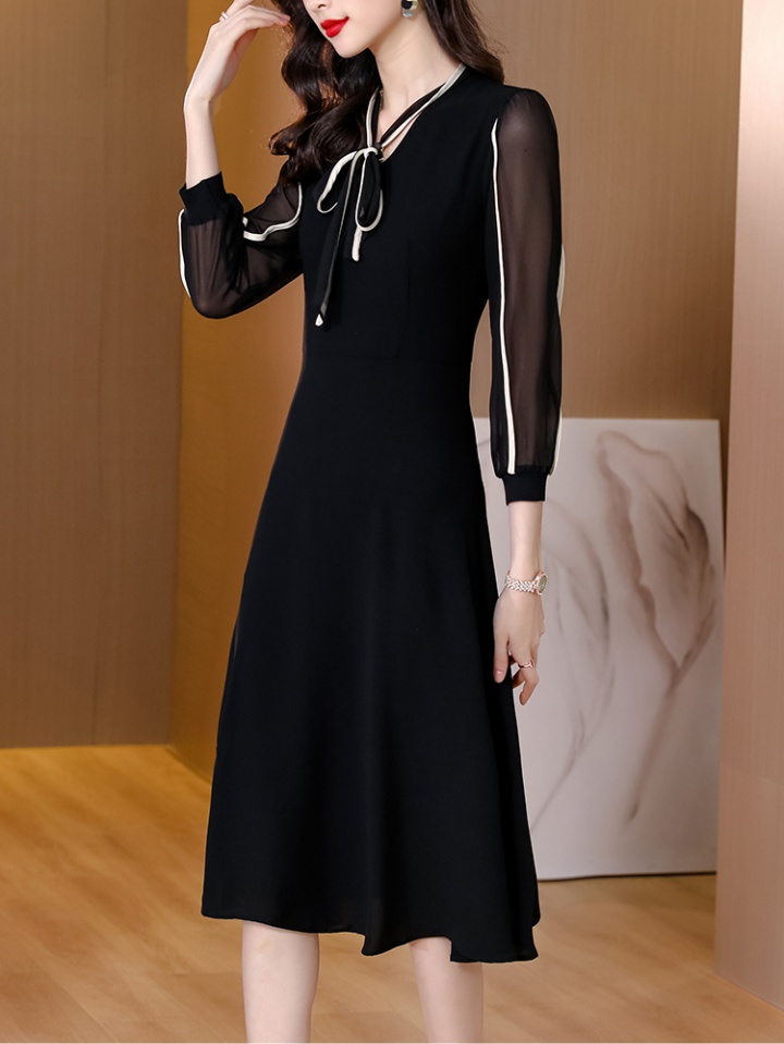 Spring Western style high waist V-neck gauze dress for women