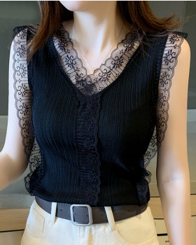 Sling knitted bottoming shirt wears outside vest for women