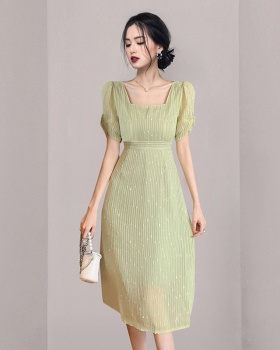 Slim package hip pinched waist dress for women