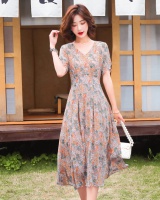 Floral slim long dress chiffon summer dress for women