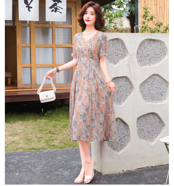 Floral slim long dress chiffon summer dress for women
