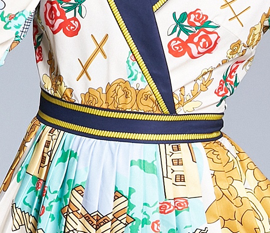 Crimp printing elegant retro lapel slim dress for women
