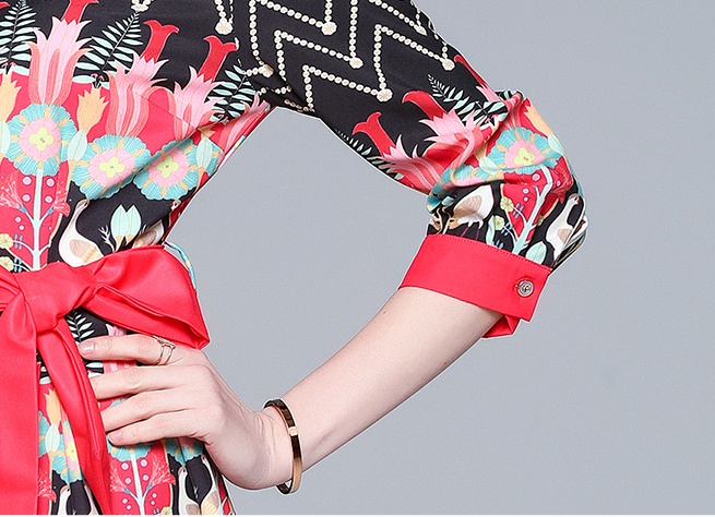 Printing long fashion and elegant slim red dress for women