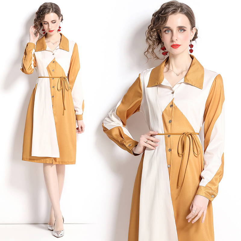 Long sleeve splice dress mixed colors shirt