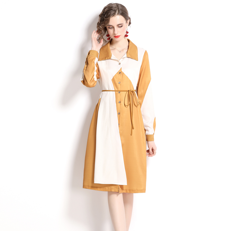 Long sleeve splice dress mixed colors shirt