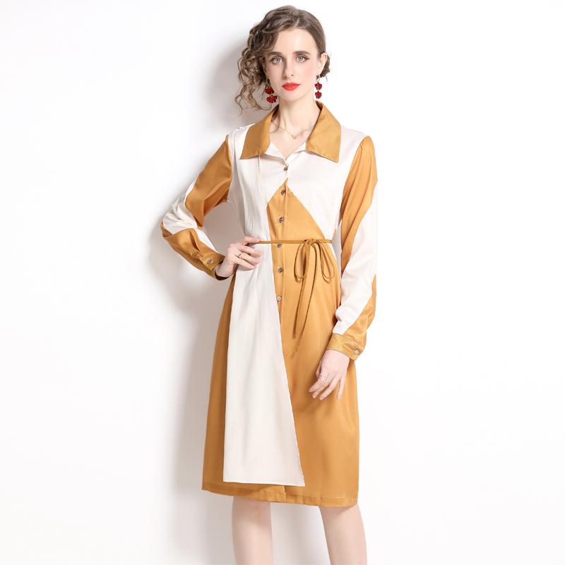 Long sleeve splice dress mixed colors shirt