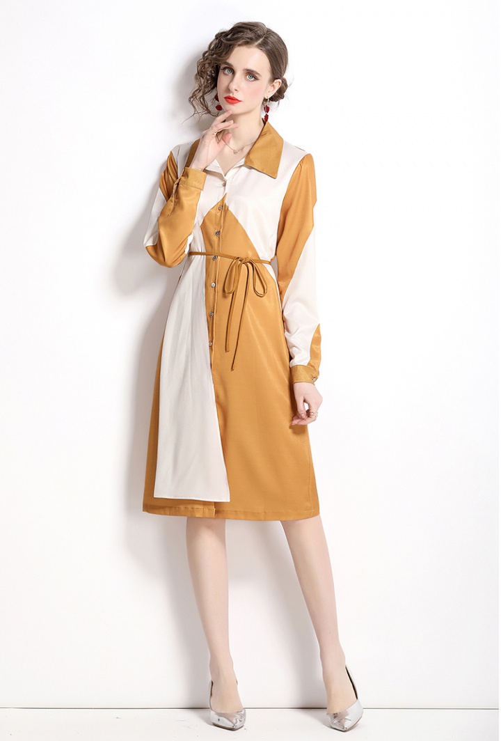 Long sleeve splice dress mixed colors shirt