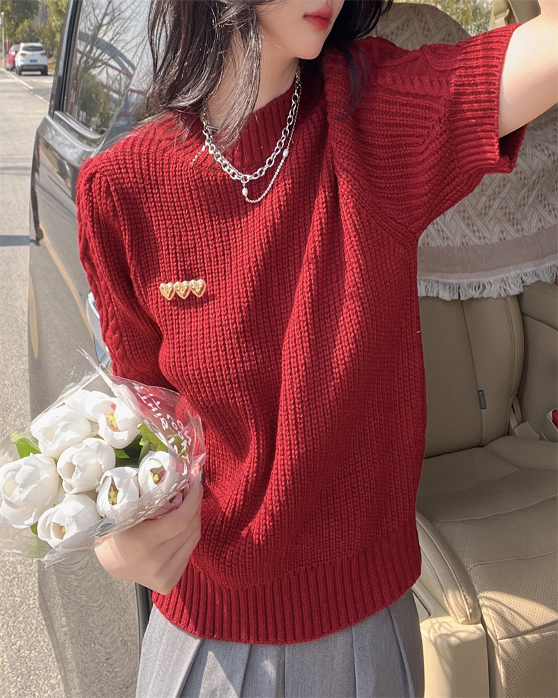 Short spring sweater puff sleeve short sleeve tops