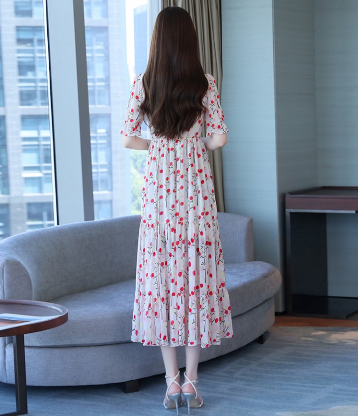 V-neck summer long dress floral slim dress for women