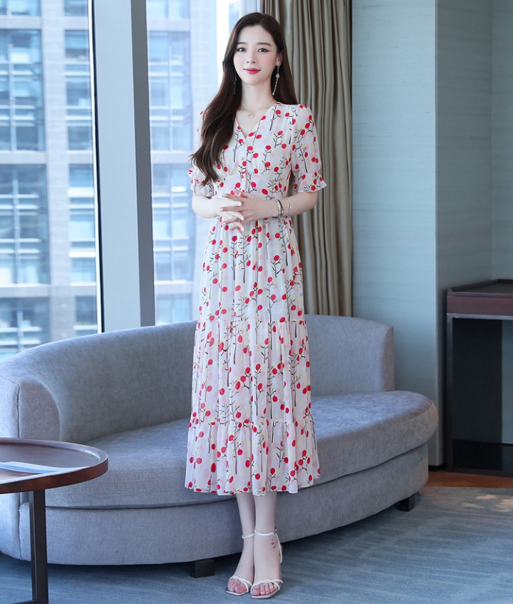 V-neck summer long dress floral slim dress for women