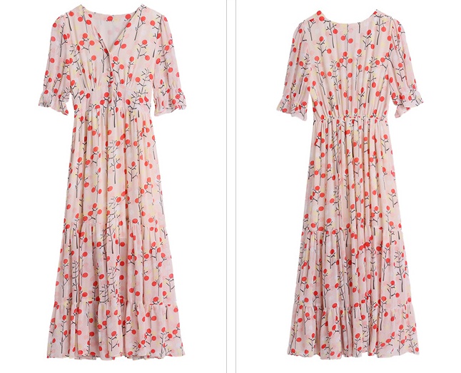 V-neck summer long dress floral slim dress for women