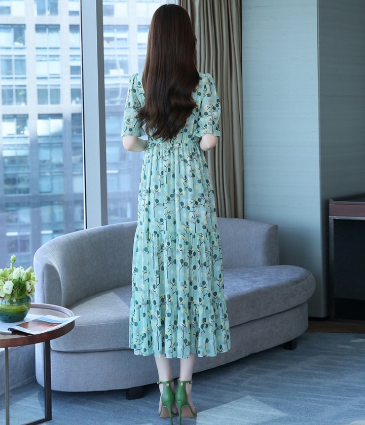 V-neck summer long dress floral slim dress for women