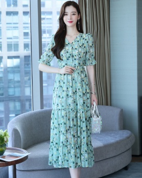 V-neck summer long dress floral slim dress for women