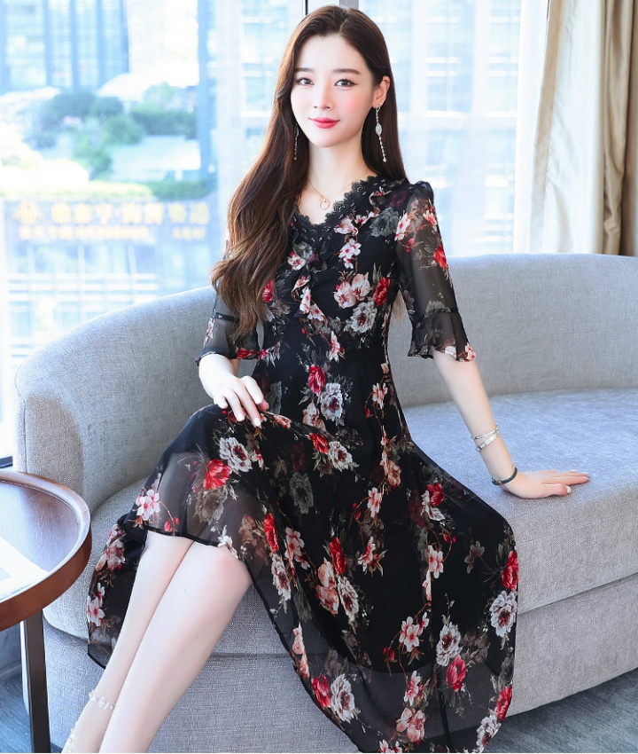 Middle-aged Western style floral dress for women