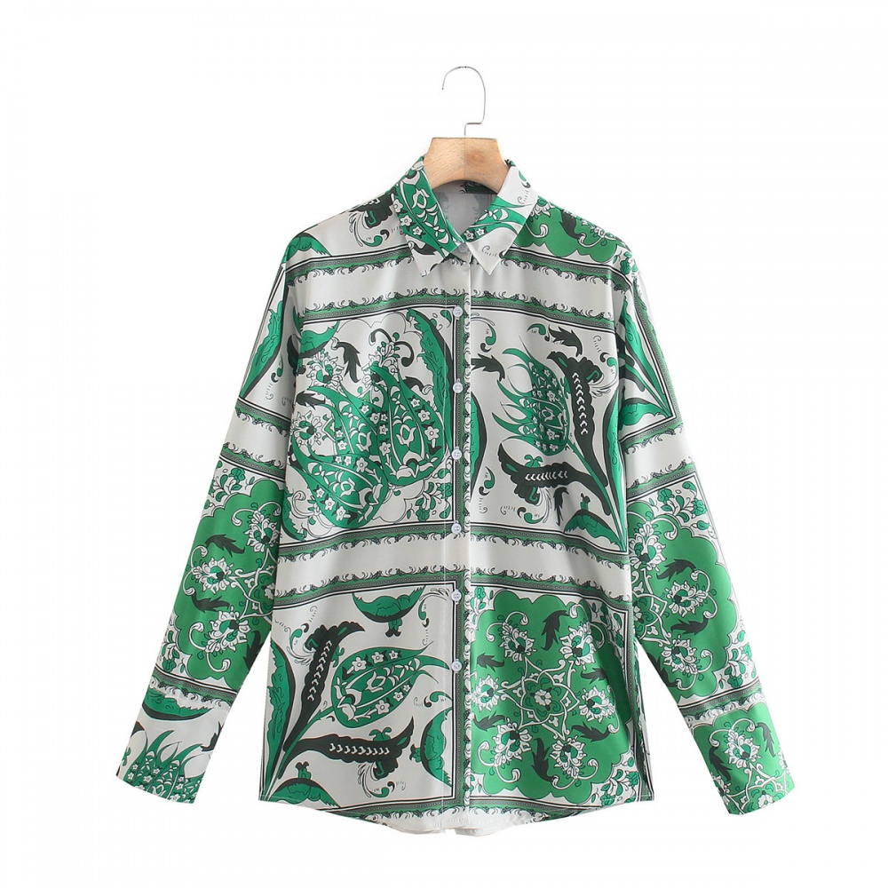 Long sleeve cardigan printing shirt for women