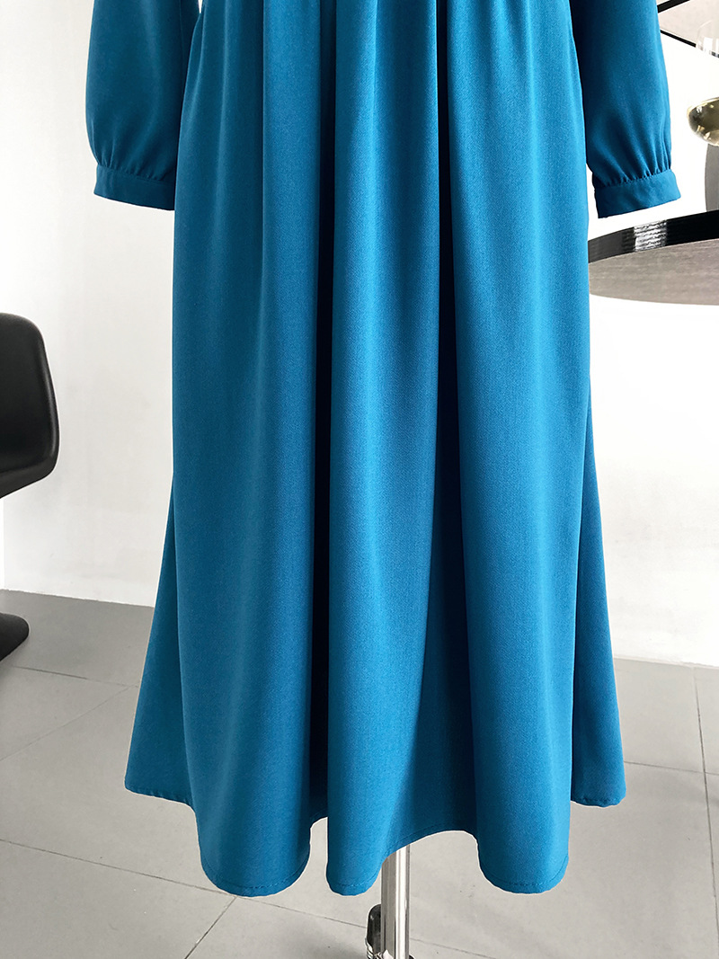 Tender crimp V-neck pinched waist long sleeve fold dress