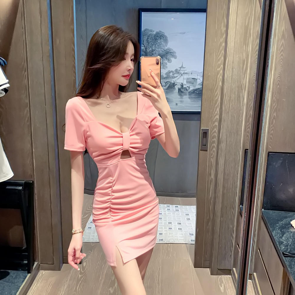 Retro V-neck summer slim package hip sexy dress