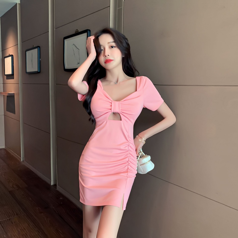 Retro V-neck summer slim package hip sexy dress