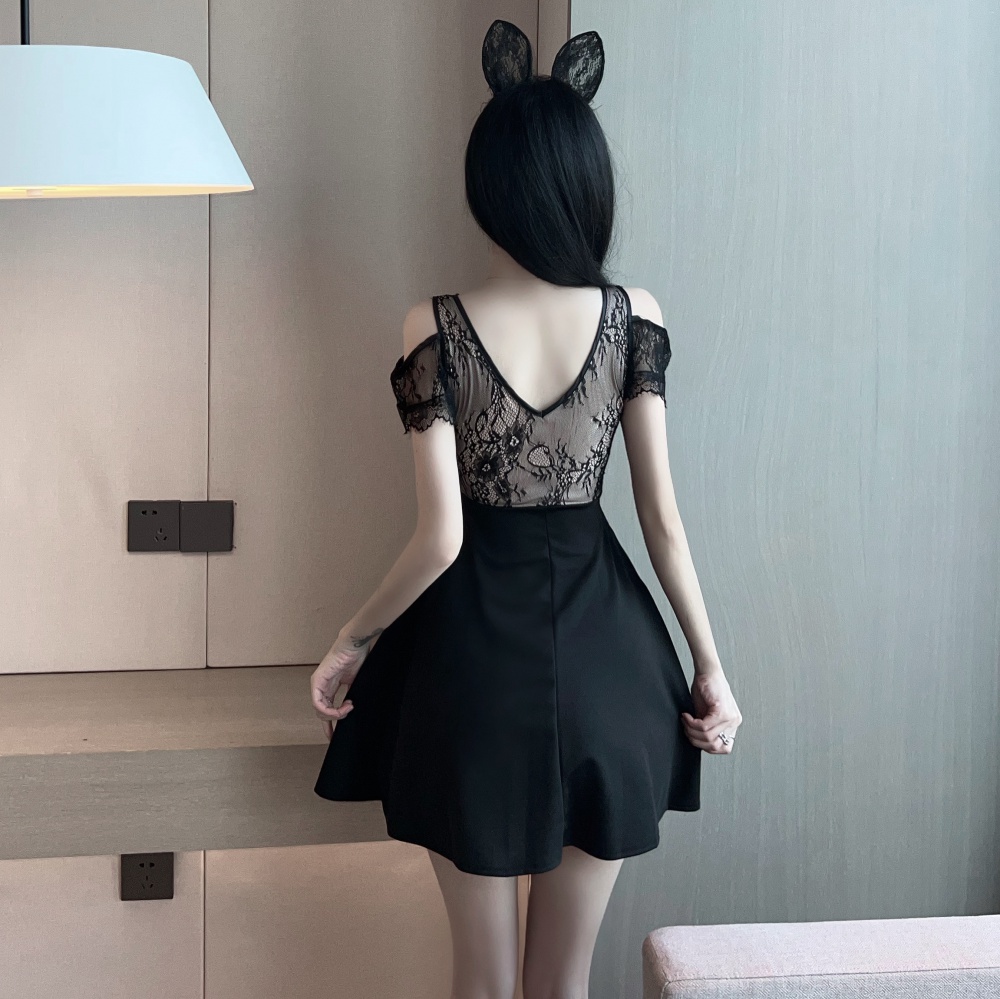 Perspective strapless hollow splice sexy dress