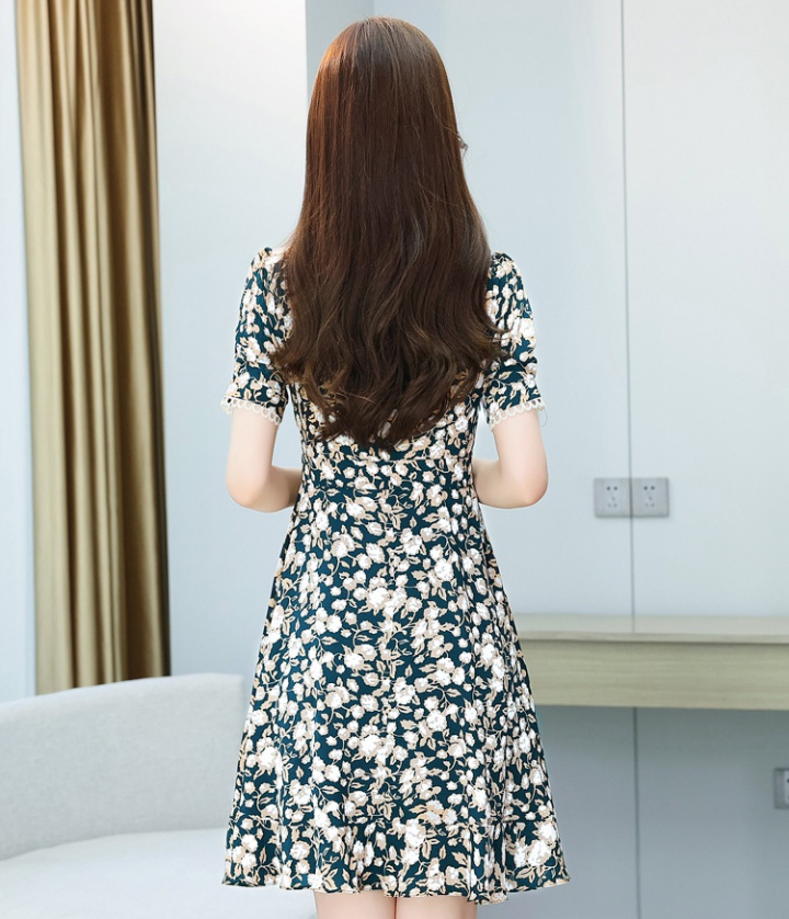 Short sleeve floral France style chiffon dress for women