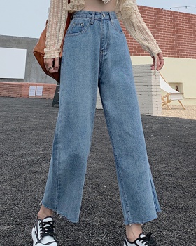 Korean style straight pants high waist retro jeans for women