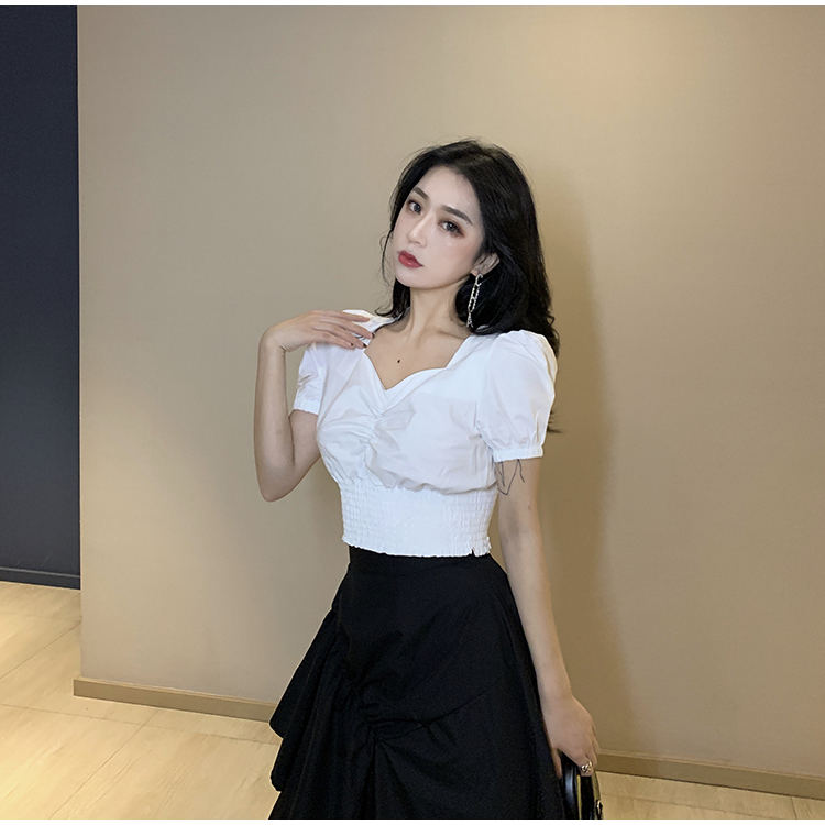 Puff sleeve short sleeve shirt retro short tops