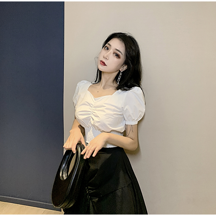 Puff sleeve short sleeve shirt retro short tops