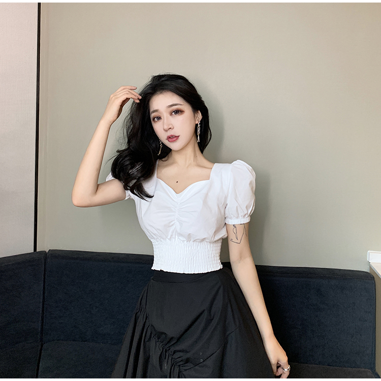 Puff sleeve short sleeve shirt retro short tops