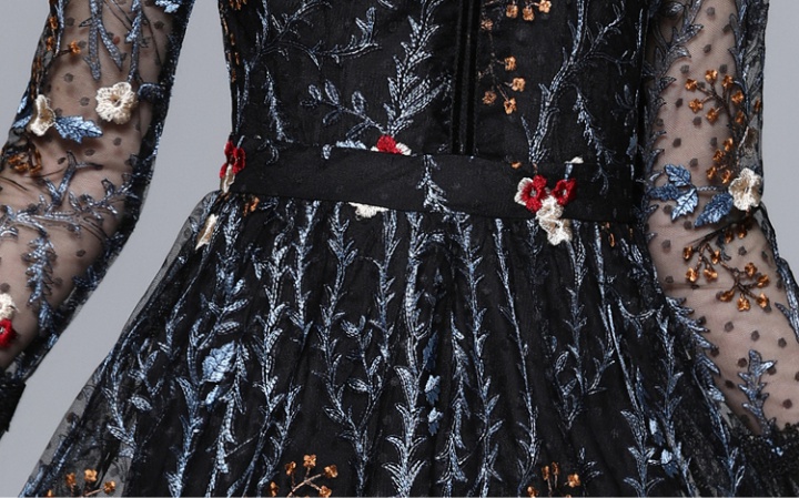 Autumn medium waist gauze embroidered dress